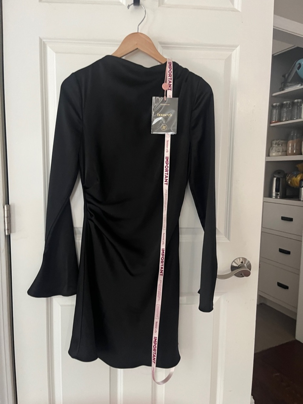 NWT House of CB LuLu black long sleeve mini dress Sz medium, bell sleeve - Picture 4 of 7